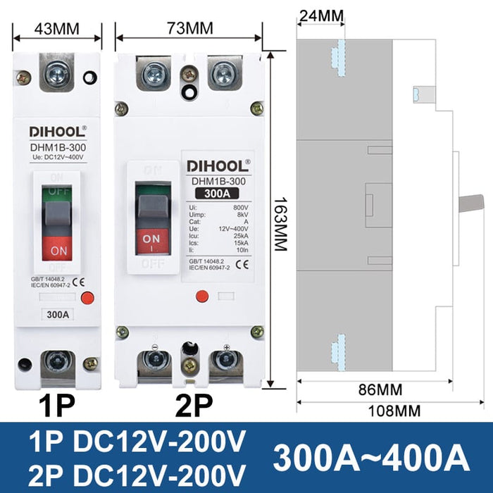 DC 12V 24V 48V 72V MCCB 125A 100A 200A 250A 300A 400A