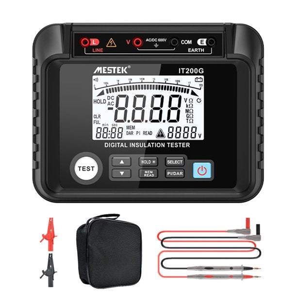 Insulation Resistance Tester Digital Meter Resistance Voltage Polarization Index DAR Measuring Meter LCD Display with Backlight
