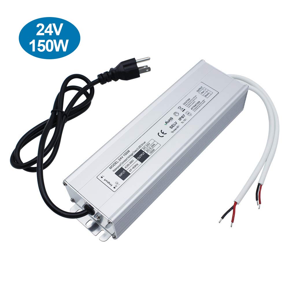 LED Power Supply, 24V 150W IP67 AC 90265V