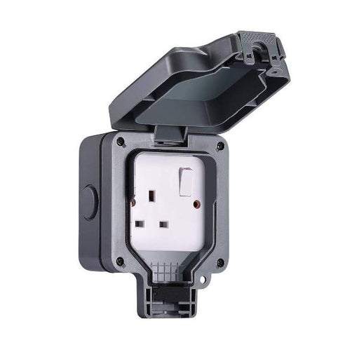 Outdoor Waterproof Socket IP66 - Single Gang With Switch, Surface Mount, Weatherproof & Dustproof For Garden, Wet Rooms