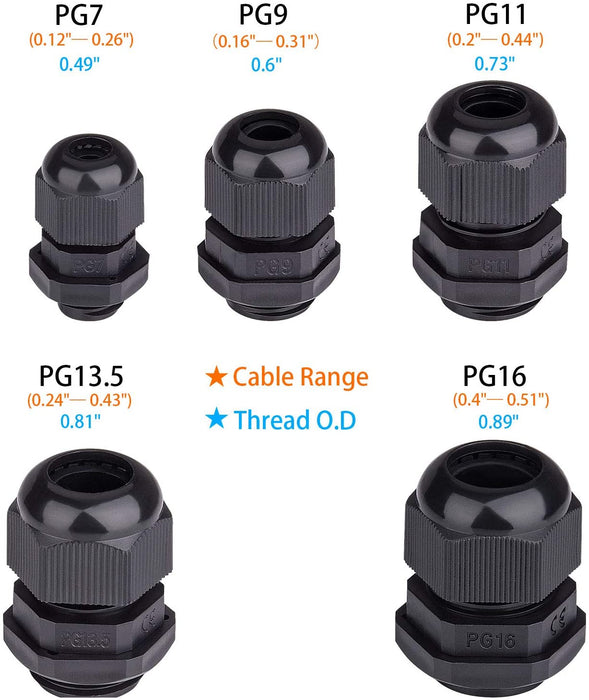 Nylon Plastic Waterproof Cable Glands Joints Wire Protectors Black