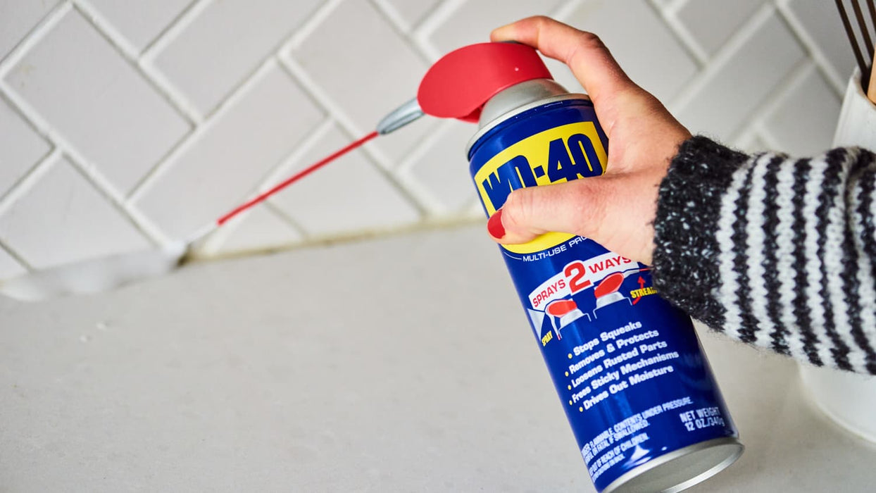 WD-40 Multi-Use Product protects metal from rust and corrosion, penetrates stuck parts, displaces moisture
